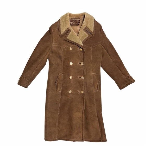 Vintage 70s Shearling California Spring Lamb Coat Double Breasted Sheepskin Tan - Picture 2 of 10